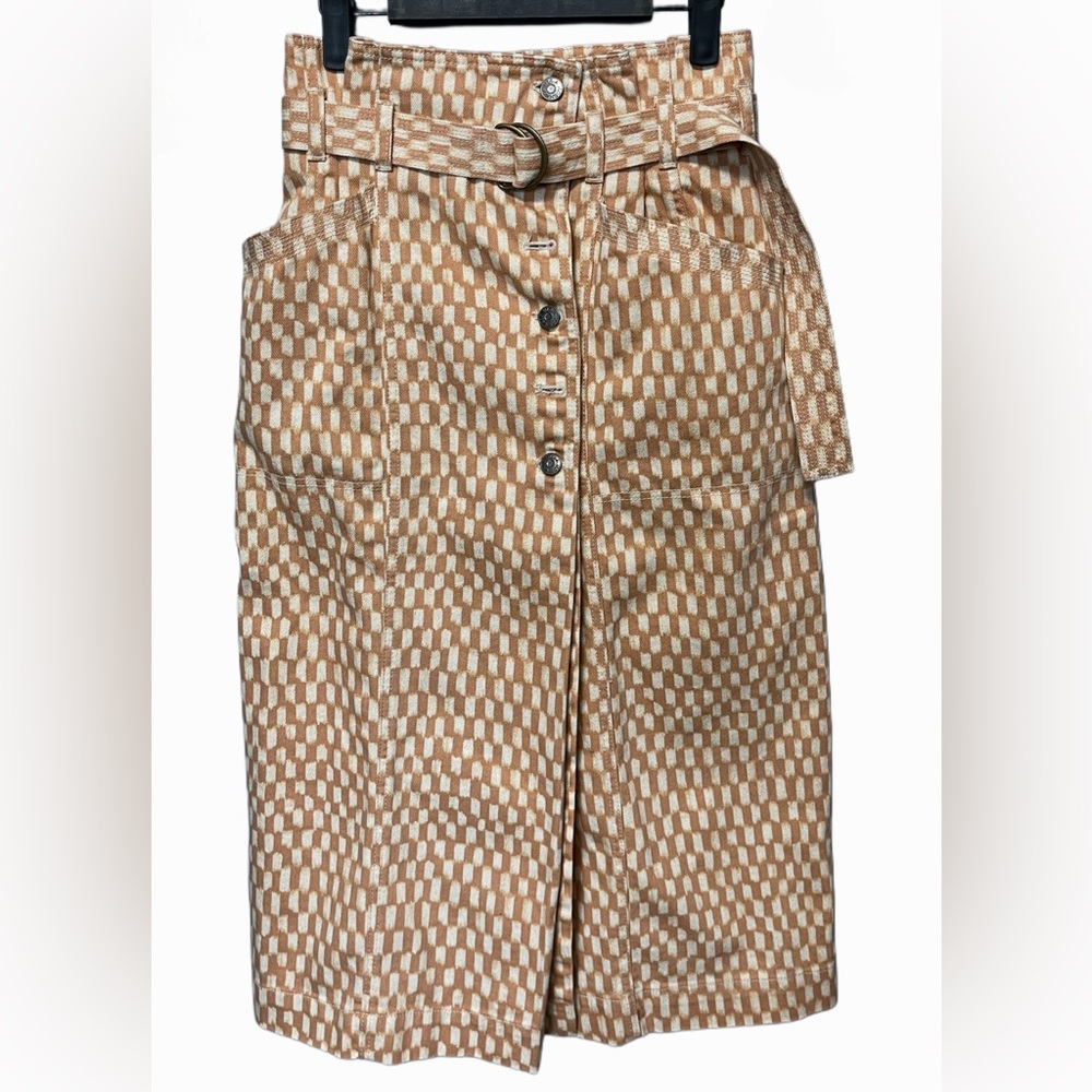 ❌SOLD❌Ulla Johnson Checked Cotton Denim High Waist With Belt Skirt - Size XS